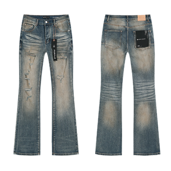 Light Blue Washed Flared Denim Jeans with Multi-Rip Distressing